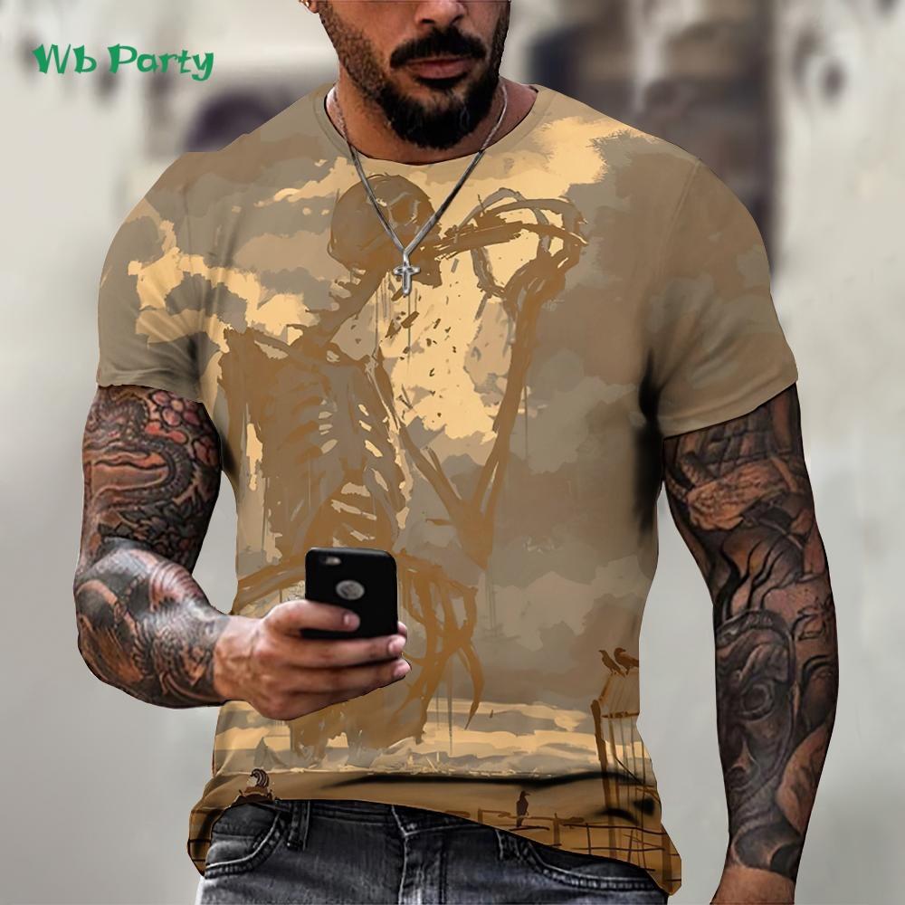 

Винтажная футболка с графикой черепа Мужская Летняя Уличная Мужской Топ Хип-хоп Тренд Повседневная Круглый Вырез Мужская Одежда Дышащая Мужская Футболка 5XL