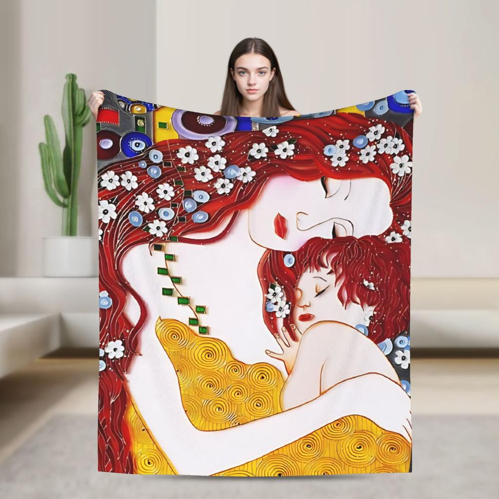 Timeless Maternal Bond-Inspired by Gustav Klimt Mother And Child Blanket Winter Decorative Living Room Novelty Bedspread