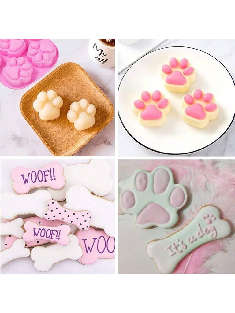 1Pcs Animal Dog and Cat Bone and Paw Print Silicone Baking Pan flexible Baking Mold Dog Puppy Treat Cookie Pet Oven safe cake