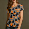 Women's Halloween Printed T-Shirt Short Sleeve Neck Loose Fit Pullover Top
