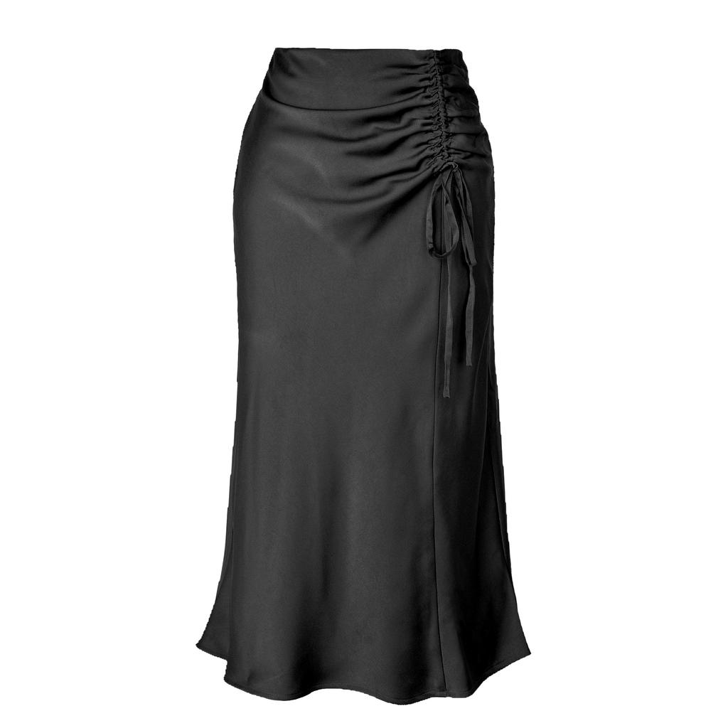 Women's New Satin Bustier High-waisted Elastic Split Long Skirt Sexy Splicing Package Hip Skirt Female