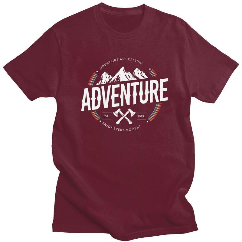 Custom Mountain Camping Adventure Camper Tshirts for Men Short Sleeve T Shirt Fashion Tshirt 100 Cotton Tees Gift