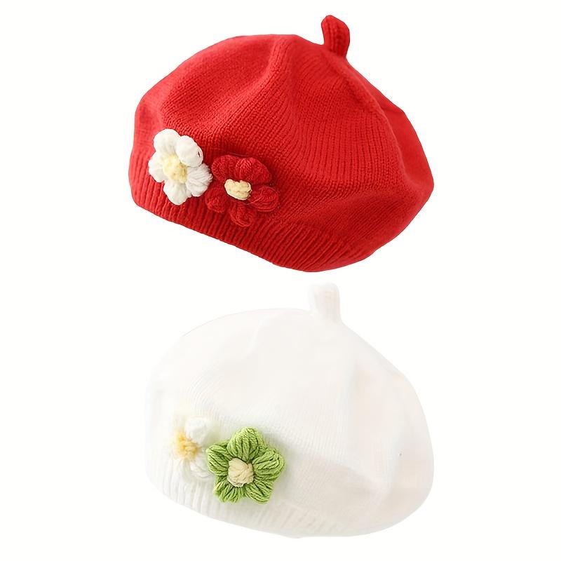 

2 шт. Дитячі берети, еластична в язка, з милими квітковими прикрасами - Легкі, теплі, зимові, весняні, осінні шапочки у французькому стилі 2pcs