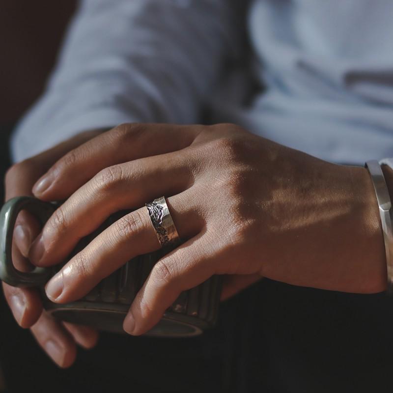 Adjustable Open Ring Men Women Vintage Mountain Texture Geometric Copper Band Retro Style Statement Jewelry