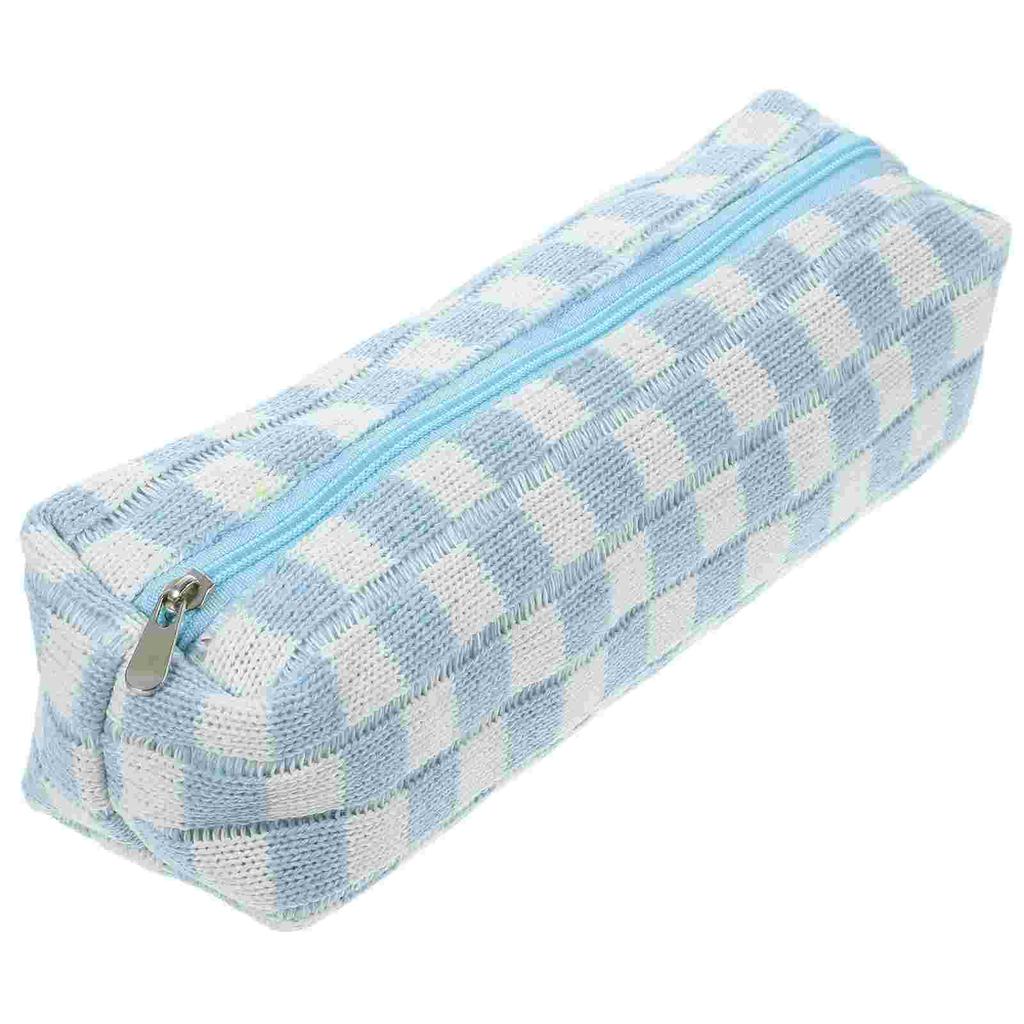  Checkerboard Pencil Case Handheld Bag Large Capacity Organizer Coffee Holder Pouch Polyester Color