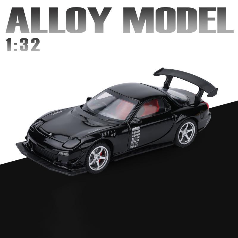 1:32 Mazda RX7 FD3S racing sports car alloy toy car model door opening steering pull back sound and light holiday gift