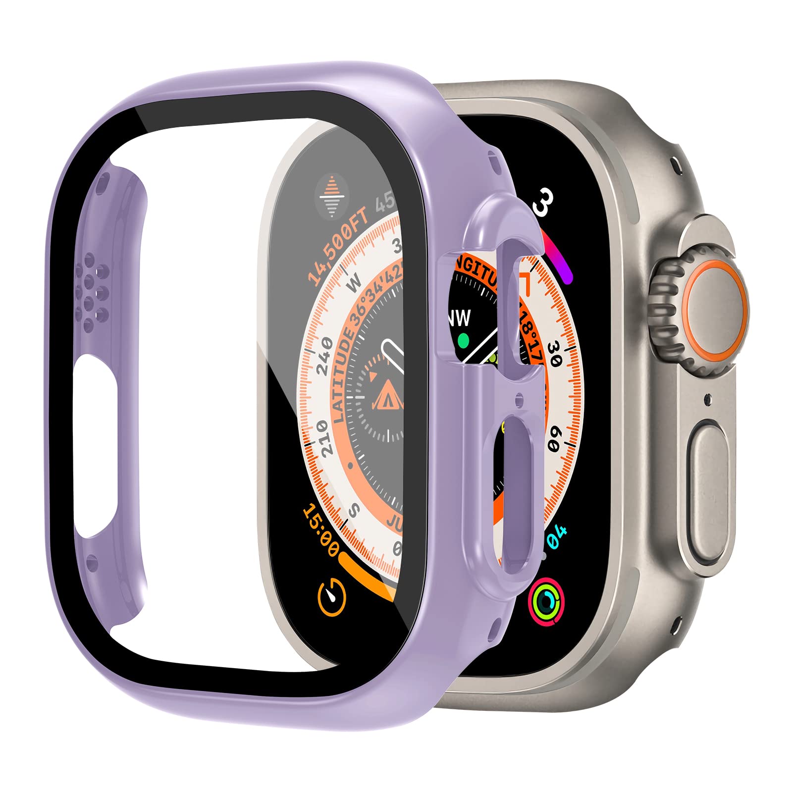 

Glass+case For Apple Watch Ultra 2 3 49mm smartwatch PC Bumper+Screen Protector Tempered Cover iwatch series band Accessories 49mm Ultra фіолетовий
