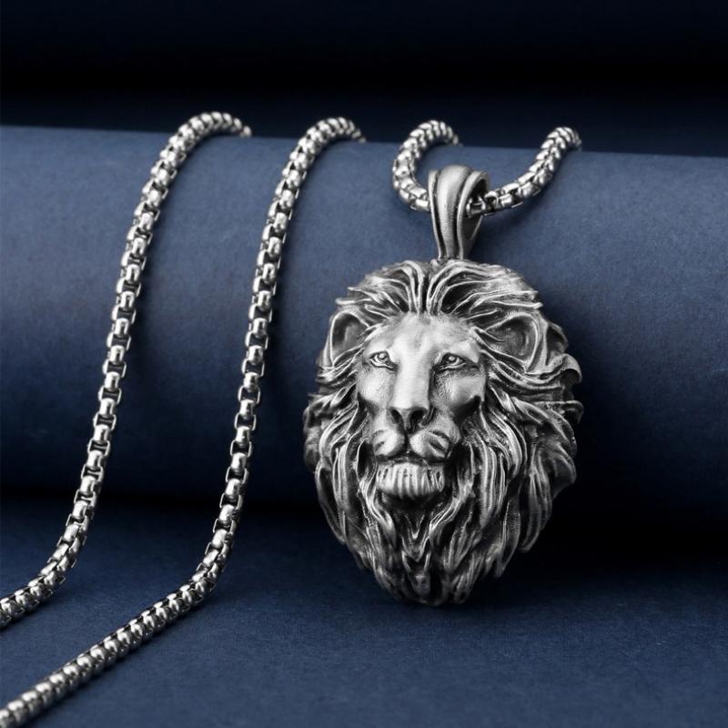 Lion Head Pendant Necklace for Men, Hip-hop Punk Style Accessories for Women, Retro Trendy Accessories for Men