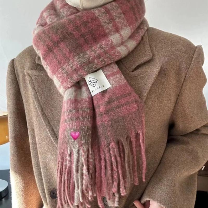 Winter new soft plaid tassel long scarf shawl women's warm versatile Korean version scarf Christmas gift