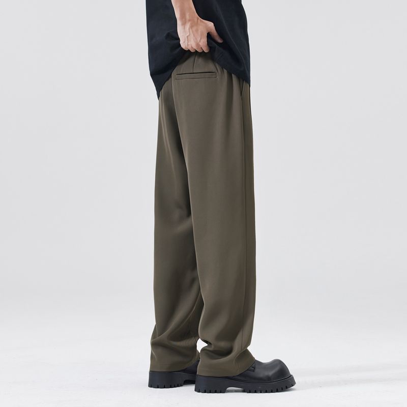 Summer New Wide-leg Drape Double-pleated Small Trousers Men's Daily Commuting Loose Straight Casual Long Pants