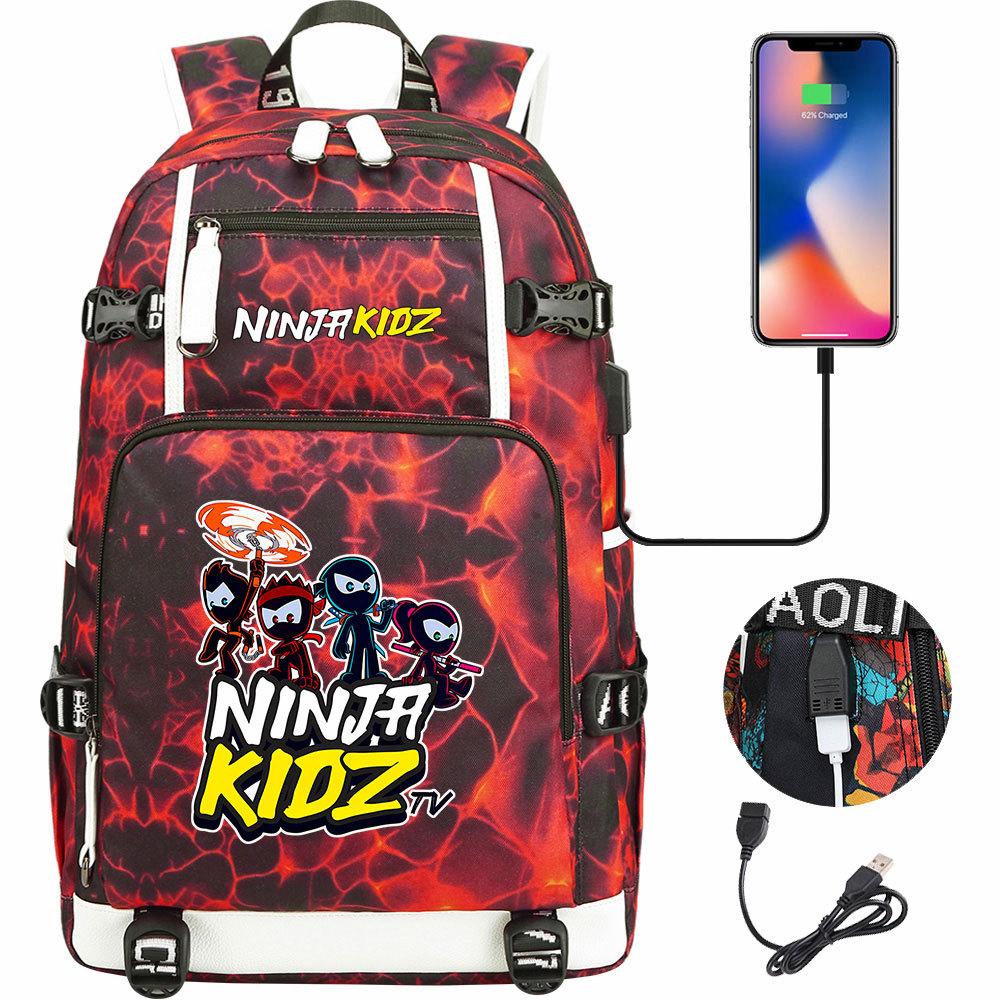 Print Kids Backpack with USB Charging Port, Teenagers School Bookbag, Lightweight Travel Daypack with Headphone Jack Anti-Theft Design