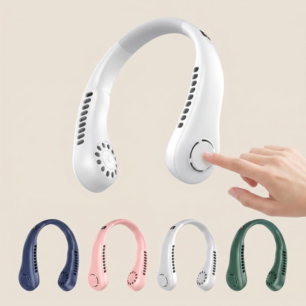 USB Rechargeable Bladeless, Portable Hands Free Personal Fan with 3 Speeds and Adjustable Angle for Outdoor Travel
