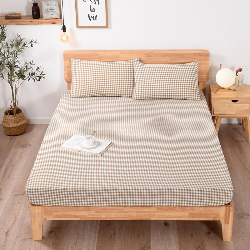 Nordic Washed Cotton Single and Double Fitted Sheets Japanese Style Pure Plain Striped Brushed Sheets Bed Bag