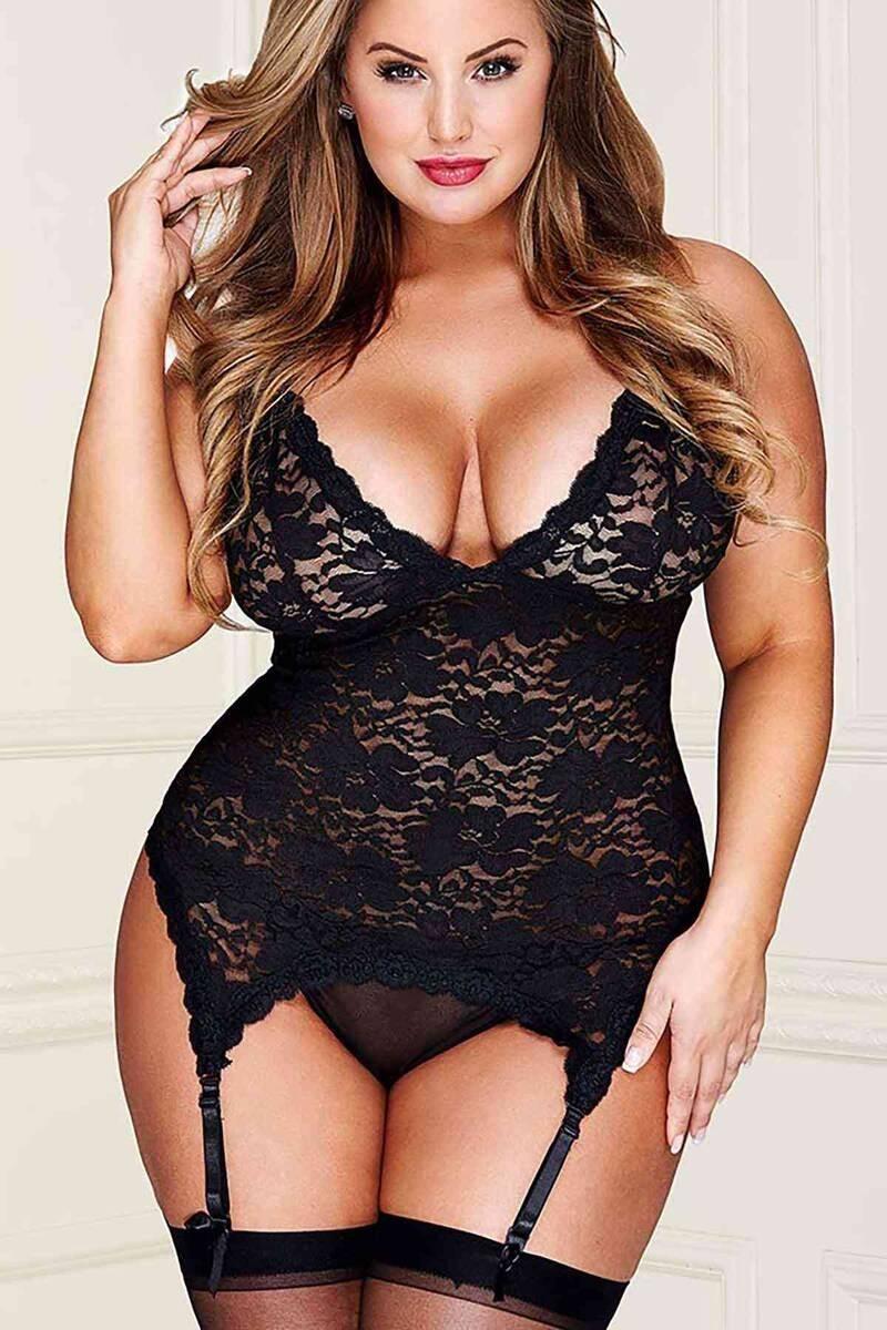 

Merry See Plus Size Lace Garter Nightgown + SOCKS WITH GIFT