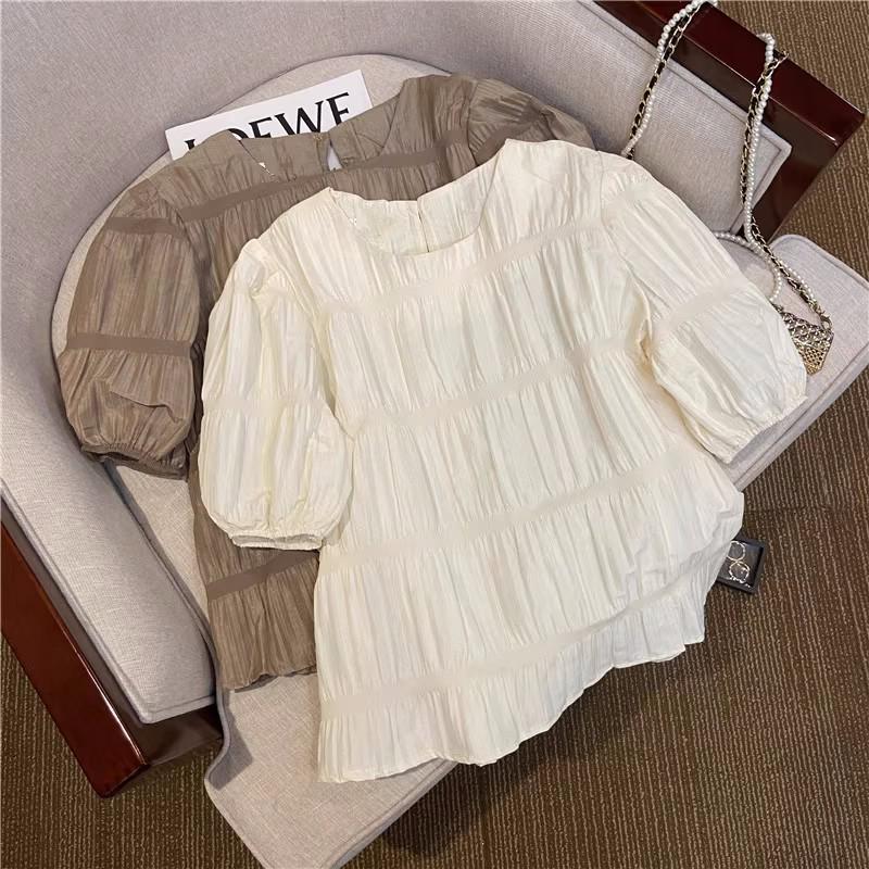 Damska Słodka Koszula z Bufiastymi Rękawami Francuski Design Krótki Rękaw - Kolekcja Lato 2024