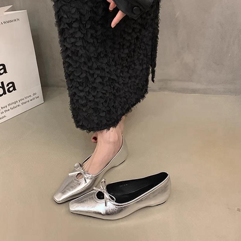 Fashion SUOJIALUN 2025 Spring New Women Flat Shoes Fashion Shallow Slip On Boat Shoes Low Wedge Heel Ladies Elegant Dress Single Shoes