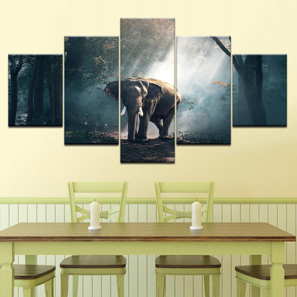 

Картина на холсте, 5 шт., прогулочный слон, закат, лесной пейзаж, картина, принты, постер, украшение для дома, гостиной, без рамки 20x35cm*2 20x45cm*2 20x55cm*1