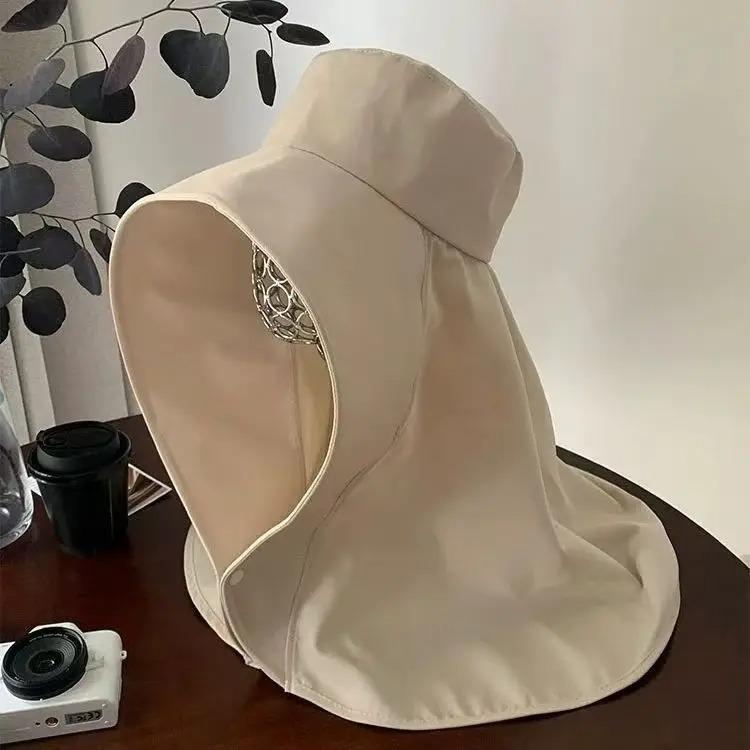 

Women Summer Sun Hat with Wide Brim UV Protection, Ponytail Design Neck Shawl for Outdoor Fishing Hiking M бежевый