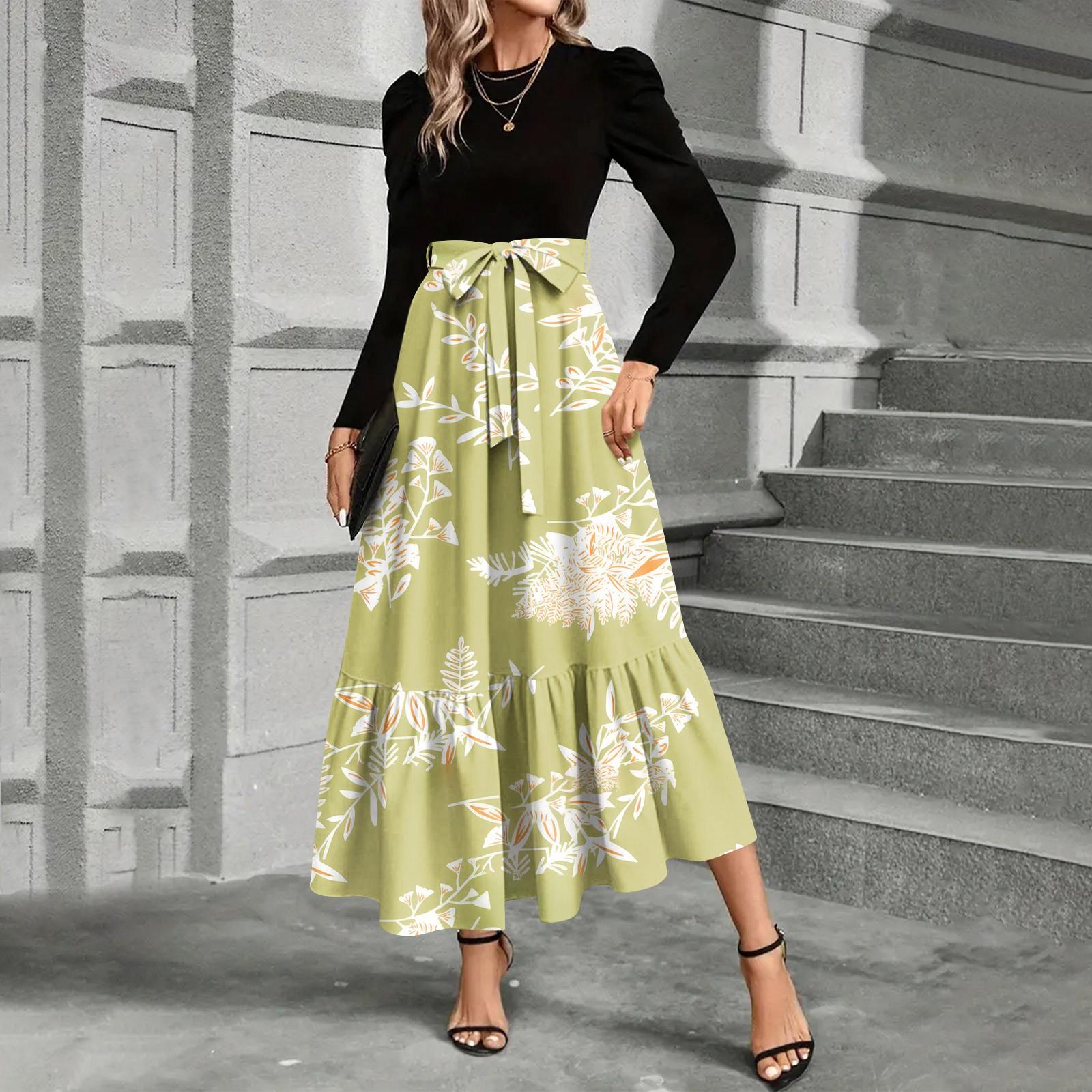 

Женское платье с цветочным принтом и высокой талией, модное и элегантное S