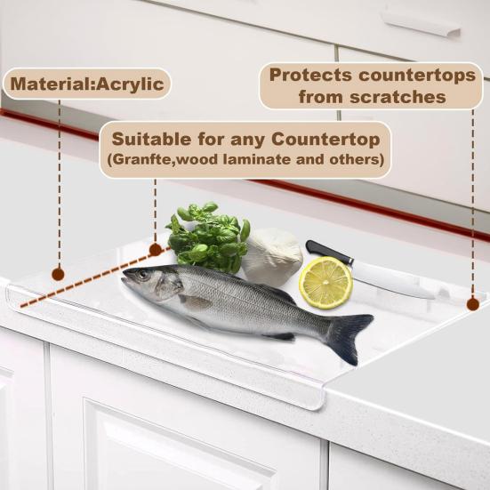 Acrylic Cutting Board with Counter Lip 16x12 Inch Non-Slip Clear Kitchen Chopping Boards for Countertop Protector Apartment Essentials