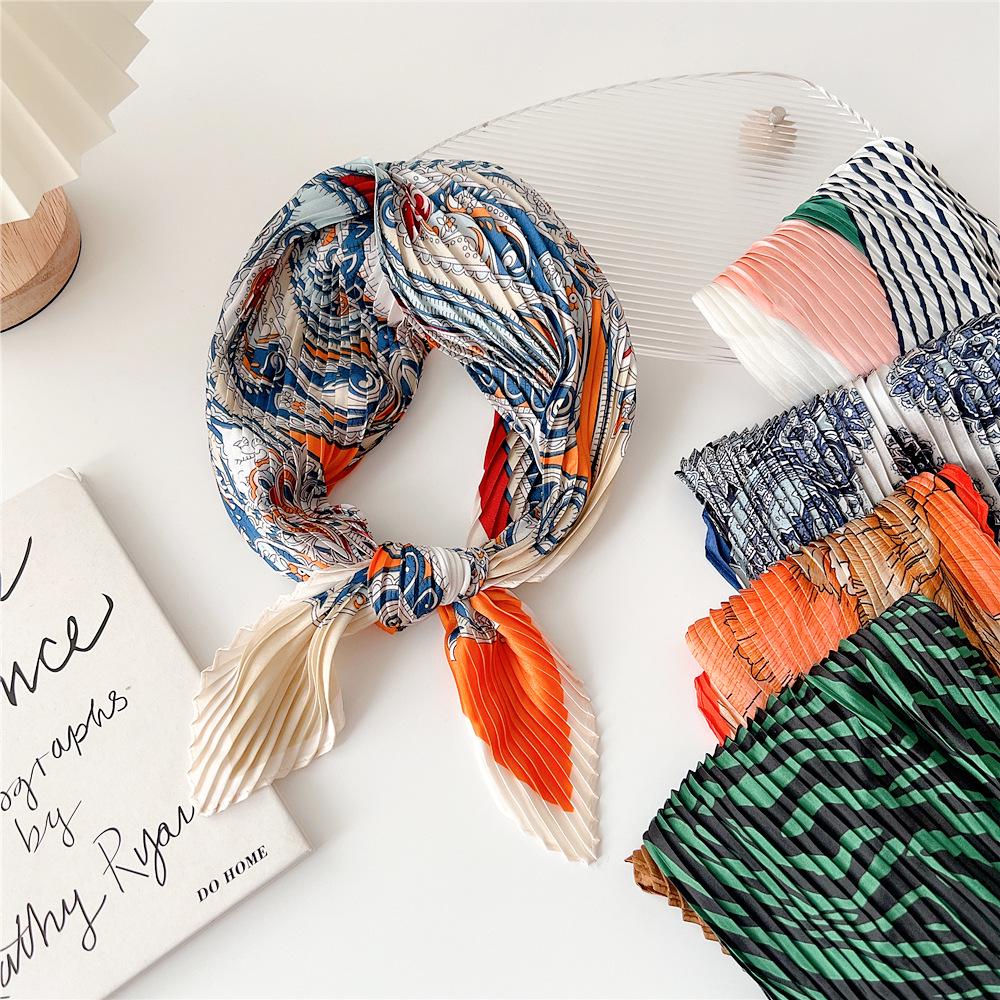 70 Pleated Diamond Silk Scarf for Women - Versatile Spring/Summer Neckerchief & Hairband