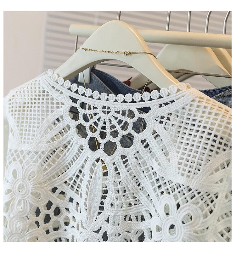 Korean Style Plus Size Embroidered V-Neck Lace Top - Autumn Women's Loose Long-Sleeve