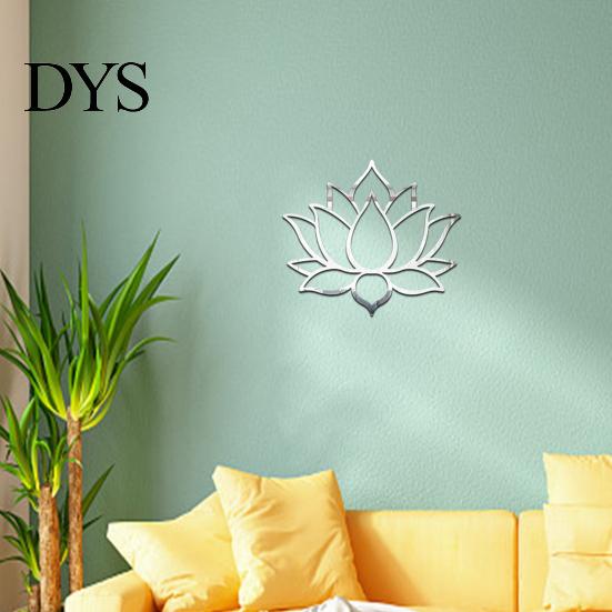 Acrylic Lotus Mirror Wall Sticker Sticker, Flower Decal, Zen Style Chinese Ornament Self Adhesive Decoration for Living Room Bedroom Yoga Studio