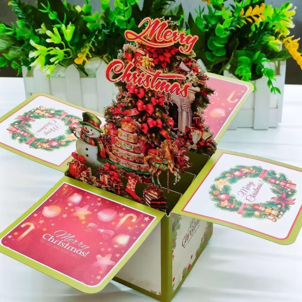 Fashion Paper Greeting Cards 3D Musical Christmas Cards Pop Up Light Up Thank You Card Christmas