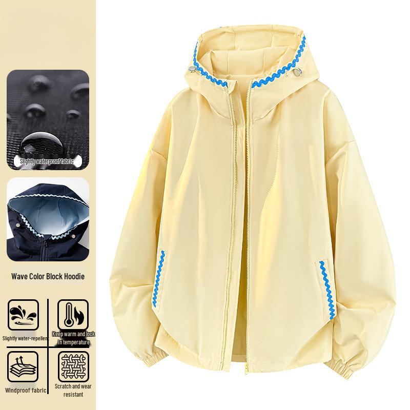 2026 Women's Color Block Hooded Windproof Waterproof Mountaineering Jacket