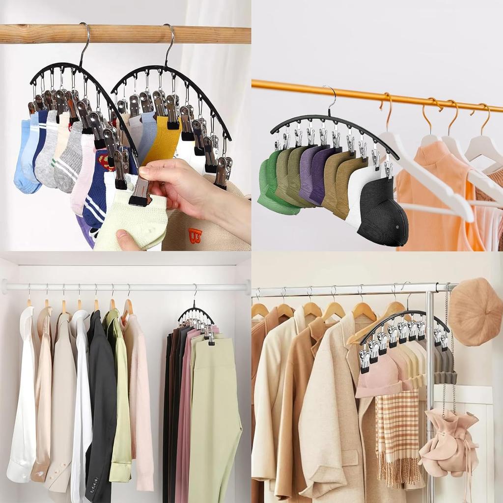 Legging Hangers for Closet Organizer, Hat Hangers for Closet 2 Pack with 10 Clips Holds 20 Leggings, Legging Hanger, Pants Storage Organizer Suitable