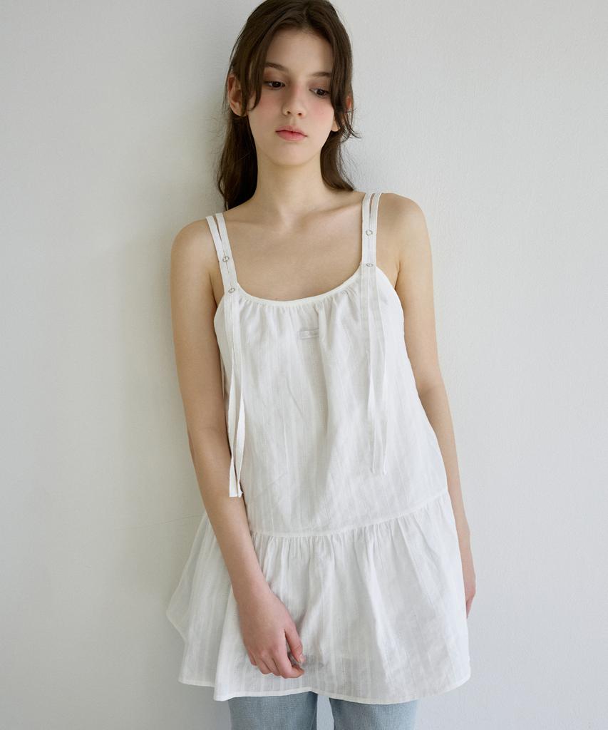 LETTER FROM MOON Strap Shirred Dress (White)