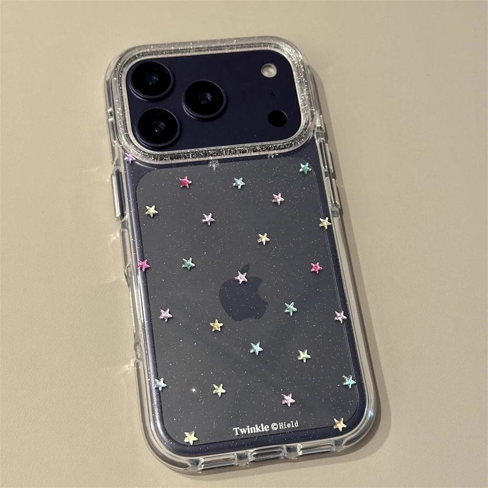 Glitter Shiny Stars Imd Transparent Back Cover for Iphone 17 16 Pro Max 13 14 15 Promax Ins Protector Shockproof Phone Case