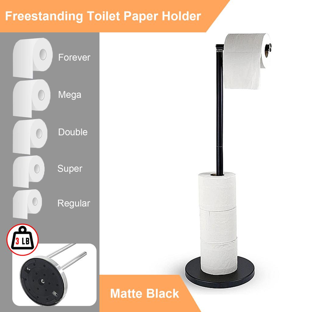 Freestanding Toilet Paper Holder With Storage Heavy Base Stainless Steel Stand Black/Nickel/Gold/Chrome Modern
