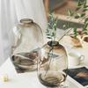 Bruine Glazen Vaas Ronde Heldere Gekleurde Bloemenvaas voor Tafelstuk Lange Tak Verse Kunstplant Fles Modern Huis