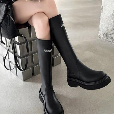 Aber Kniestiefel Damen Stiefel mit dicker Sohle vielseitige dünne Stiefel dicke Beine 2025 neuer Frühling kleine elastische Stiefel