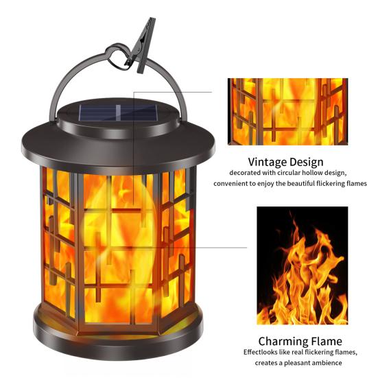 Solar Flame Light Outdoor Waterproof Hanging Solar Light Automatic ON/OFF Decorative Flickering Flame Solar Lantern