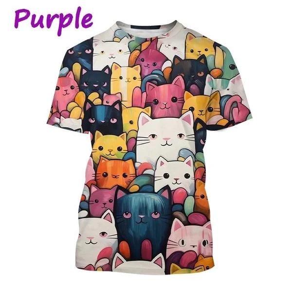 Cute Cat Pattern T-Shirt for Men Women Funny Animal 3D Printed Short Sleeve Tees  Casual O-NeckT Shirts