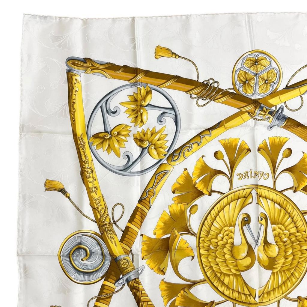 HERMES Calle 90 scarf white Women Daimyo Princes of the Land of the Rising Sun used