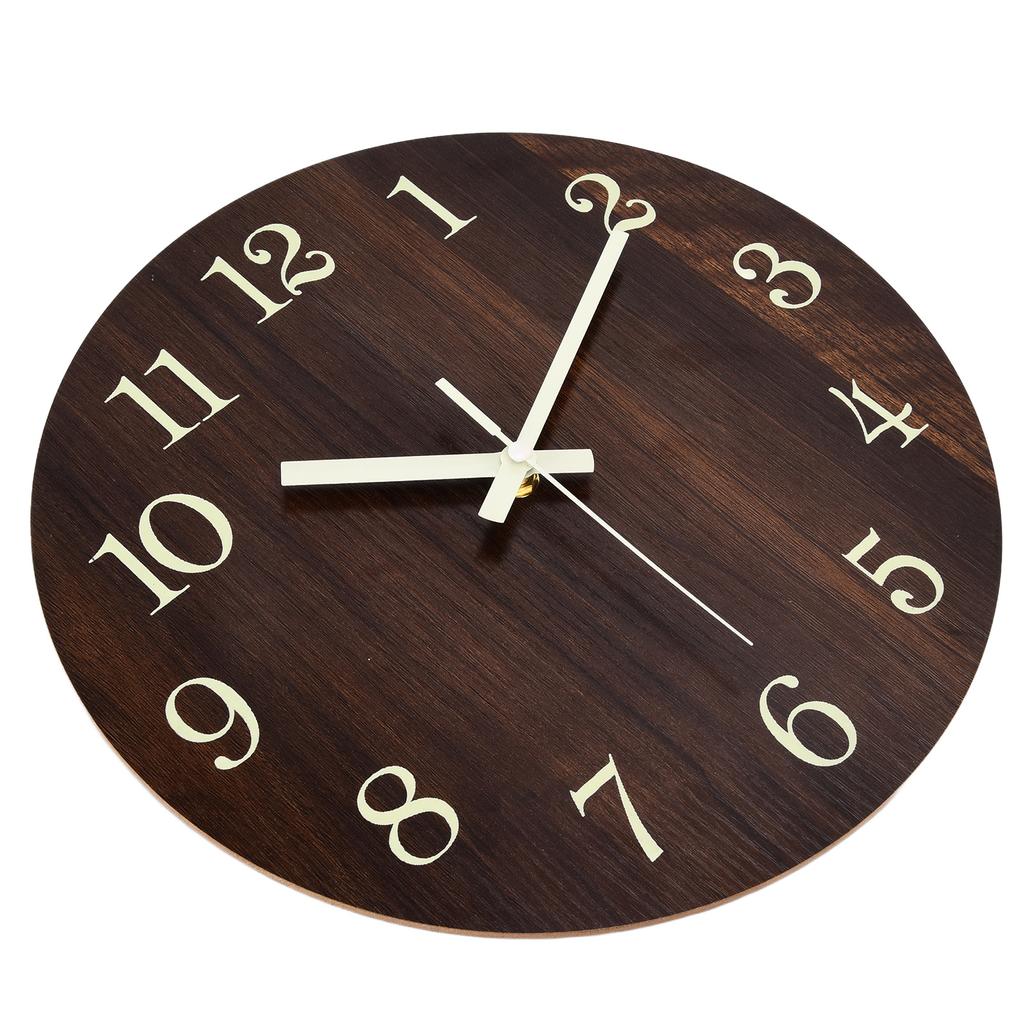 Wood Wall Clock Retro Style Quiet Silent Quartz Movement 3D Luminous Retro Wall Clock for Bedroom