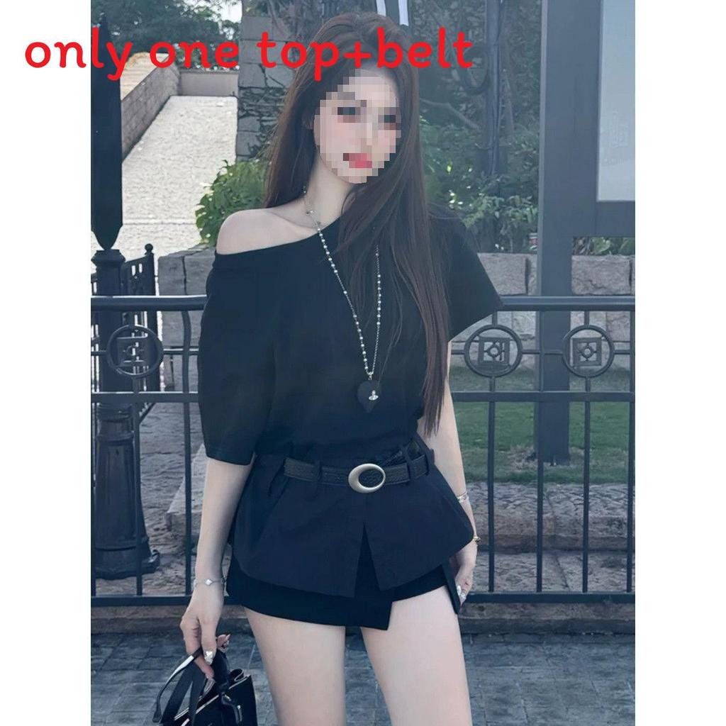 Zomerse Mode Offshoulder Gedeelde Gerimpelde Taille T-shirt Voor Dames