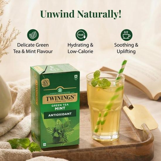 Twinings Herbata Zielona z Miętą, 25 Torebek, Herbata Zielona, Orzeźwiający Miętowy Smak, 50 Gramów