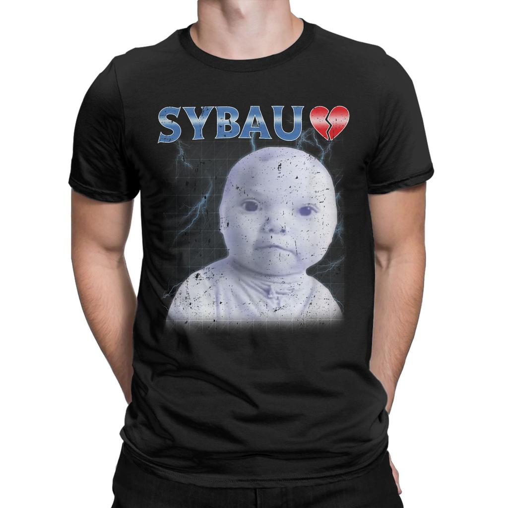 SYBAU Meme Niche Tuff AI Baby Holding Laugh T Shirt Cotton TShirts For Men Hip Hop Tee Shirt ShortSleeve Vintage Clothing