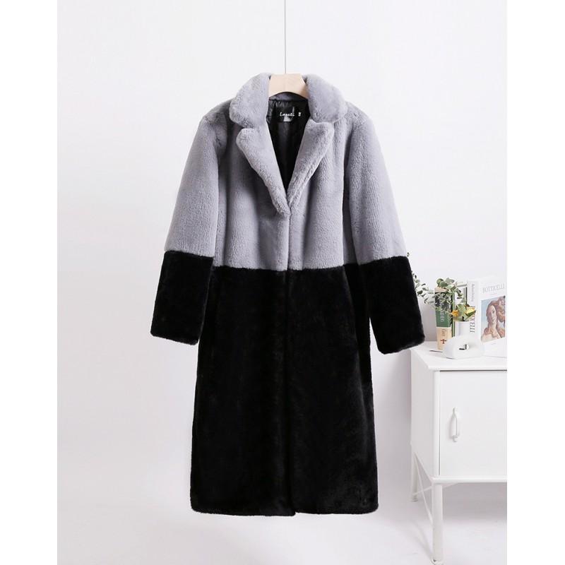 Womens Oversized Faux Fur Blend Long Coat With Shawl Collar Winter Warm Outerwear