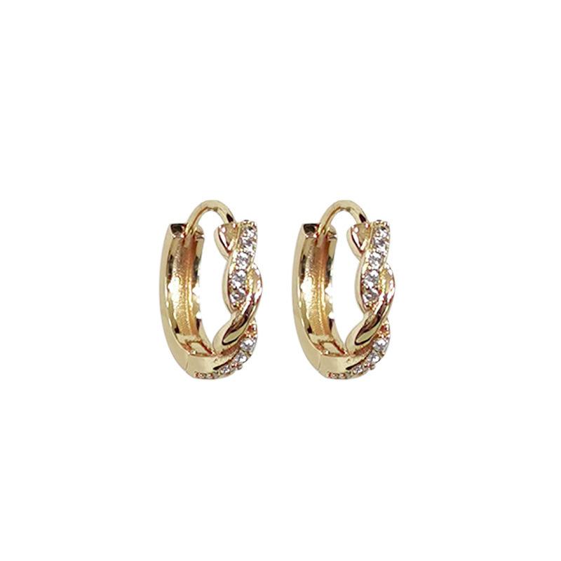 Micro-set Zirconia Twist Earrings Female Ins Niche Design Sense of Temperament Fashion Earrings Ear Buckle Celebrity Simple Earrings Casual Daily