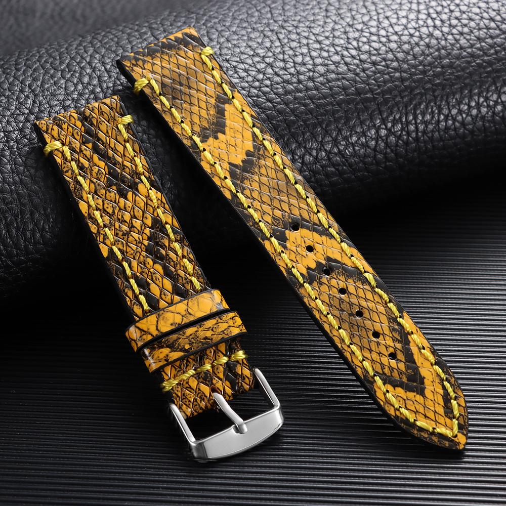 Handmade Snake Pattern Leather Strap 18/19/20/21/22mm Black Business Genuine Leather Strap Ultra Thin and Soft Watch Accessories 18mm жёлтый