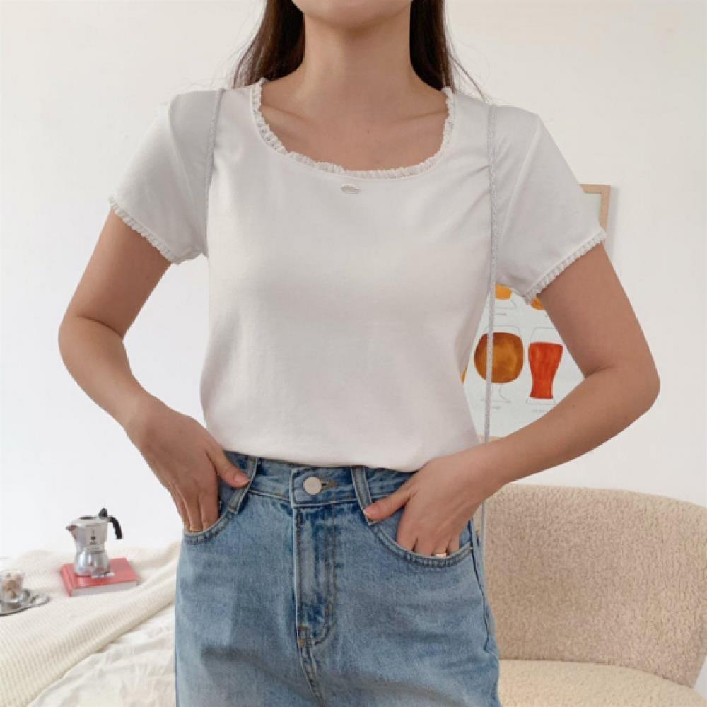 New Arrivals Open Run Slim FiT Lace ShorT Sleeve T shirT Silver Embroidery