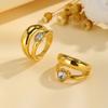 Double Layer Chunky Ring for Women, Gold Plated Stainless Steel, High Polish Statement Band Radial Ring