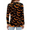 Damenmode Lässig Schlitzsaum Rundhals Langarm Locker Halloween Bedrucktes T-Shirt Damenoberteil