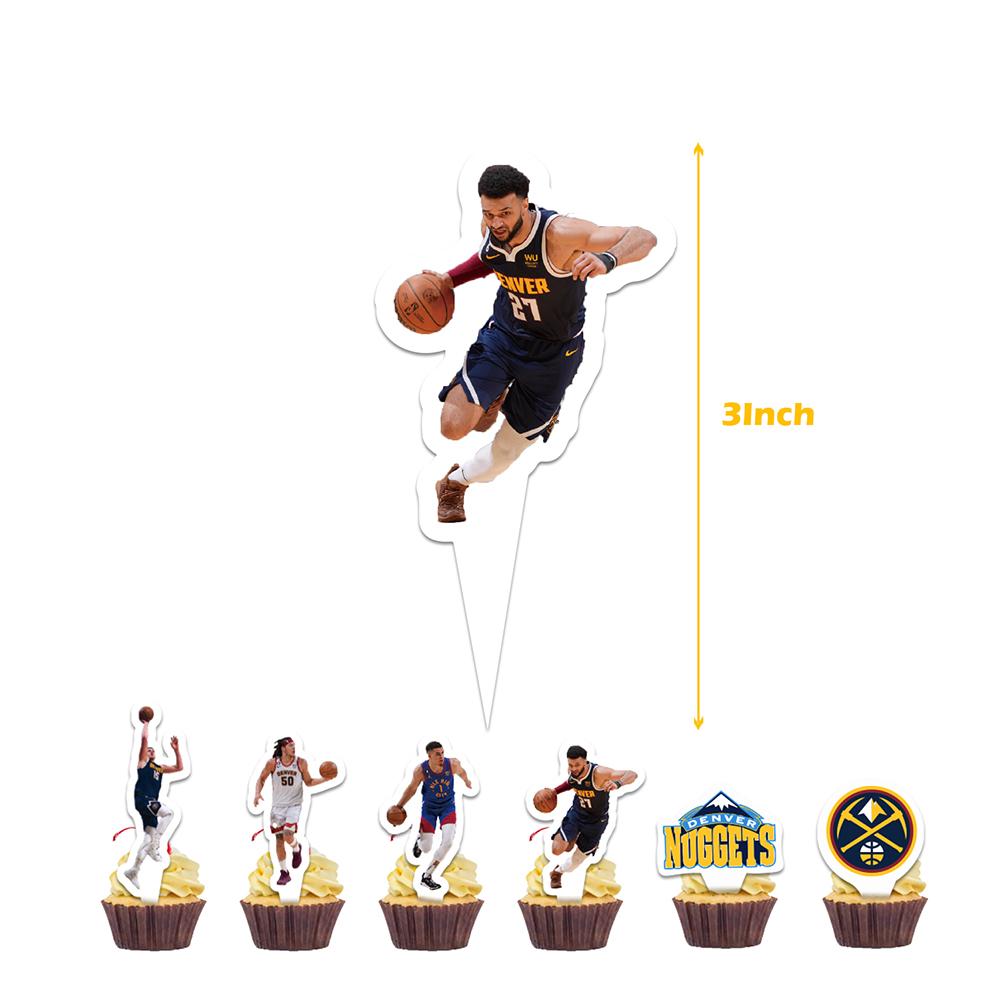 32pcs Denver Nuggets Party Supplies include a Banner, Cake Toppers, Balloons