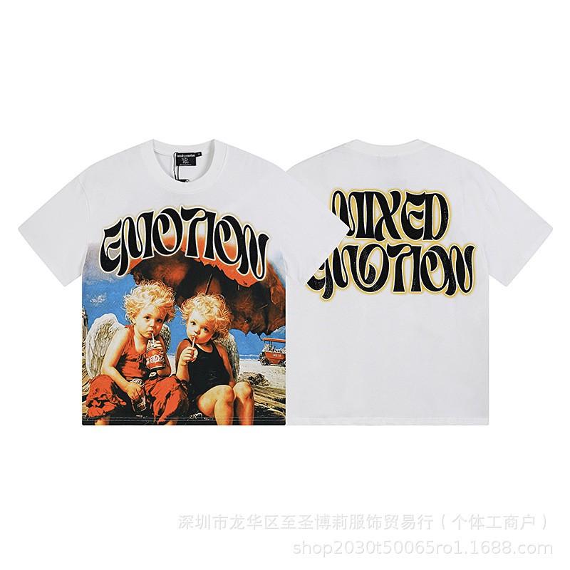 Unisex Vintage American Style Loose Fit Cotton Tee With Embellished Letter Print Round Neck Short Sleeve